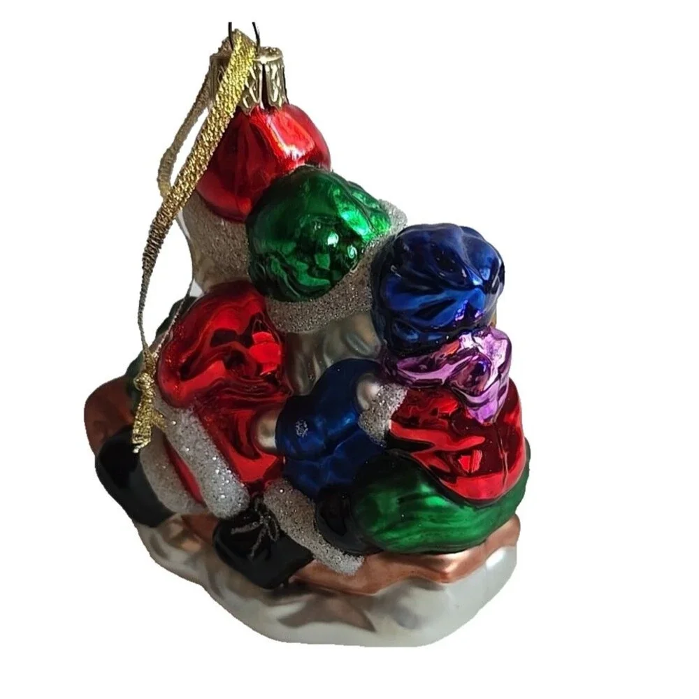 Lao Mai Blown Glass Christmas Ornament Santa On Sleigh Sled Kids Tree 5